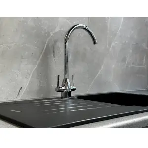 Liquida W05CH Swan Neck Twin Lever Swivel Spout Chrome Kitchen Mixer Tap