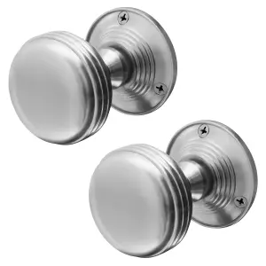 AFIT Lined Door Knobs Satin Chrome - 1 Pair of Mortice Knobs (55mm) for Internal Doors