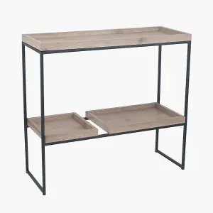 Natural Wood and Black Metal 2 Shelf Unit