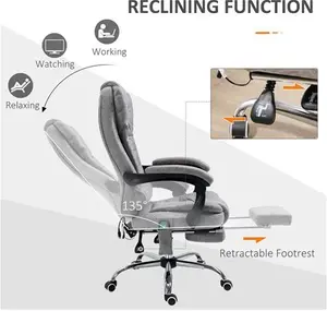 Vinsetto Massage Executive Office Chair, Heated 6 Points Vibration, Adjustable Swivel Ergonomic Desk Chair Recliner W/ Footrest Grey | Aosom UK