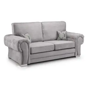 Milan Fabric 3 Seater Sofa Grey Fabric Full Back Chesterfield Style