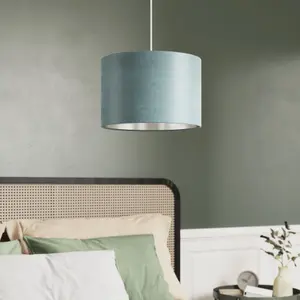 GoodHome Bodmin Light blue Silver effect Round Lamp shade (D)30cm