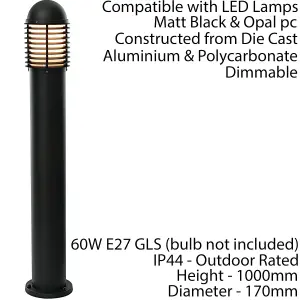 Outdoor IP44 Bollard Light Matt Black 1000mm Lamp Post Garden Driveway Patio