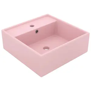 Berkfield Luxury Basin Overflow Square Matt Pink 41x41 cm Ceramic