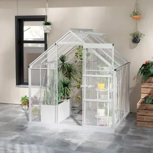 Outsunny 6 x 6ft Walk-In Polycarbonate Greenhouse with Foundation Window Silver