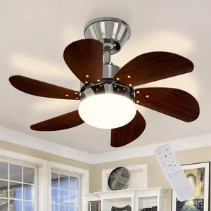 Alisha-Ann 75cm Ceiling Fan with Light Kit Chrome with Walnut Blades