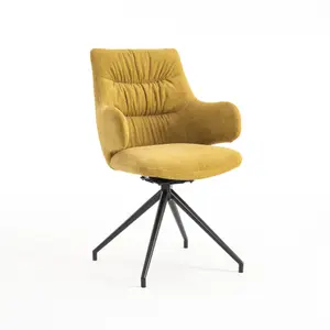 Eva Modern Velvet Dining Chair Swivel Padded Seat w High Arms Metal Leg Kitchen (Mustard)