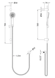 Minimalist Round Bar Valve & Water Saving Slide Rail Kit Shower Set - Chrome - Balterley