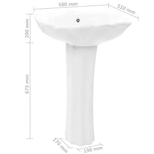 Berkfield Freestanding Basin with Pedestal Ceramic White 580x510x200mm