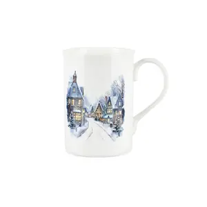 Purely Home Watercolour Christmas Town Bone China Mugs - Set of 4