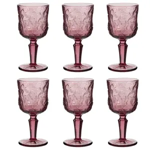 Set of 6 Luxury Embossed Pink Drinking Wine Glass Wine Goblets 270ml