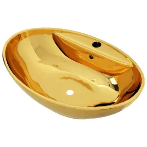 Berkfield Wash Basin with Overflow 58.5x39x21 cm Ceramic Gold