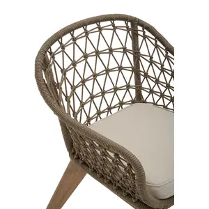 Interiors by Premier Rattan Armchair, Airy Single Chair with Grey Cushioning Dining Chair, Wooden Legs Outdoor Chair, Hand-woven