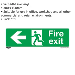 Self-Adhesive Fire Exit Sign (Left) - 300 x 100mm for Safety Compliance