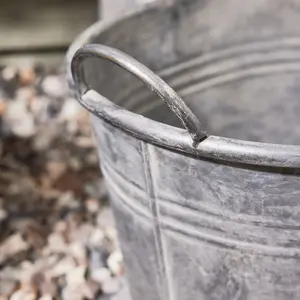 Vintage Style Grey Garden Planter Galvanised Trough Bucket Flower Pot with Handles Outdoor Garden Planter