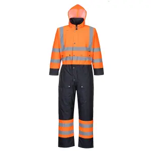 Hi-Vis Contrast Coverall - Orange and Navy Winter Lined Suit 2XL