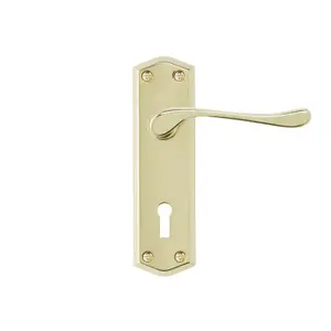 Colours Sheya Polished Brass effect Aluminium Scroll Lock Door handle (L)111mm (D)86mm, Pair