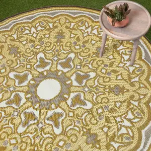 Homescapes Rae Yellow Round Outdoor Rug, 180 cm