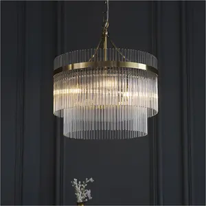 Multi Arm Hanging Ceiling Pendant Light - Antique Brass Plate & Clear Glass - 3 X 7W LED E14