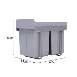 Grey 40L Cabinet Integrated Pull Out Kitchen Waste Bin Under Counter Storage