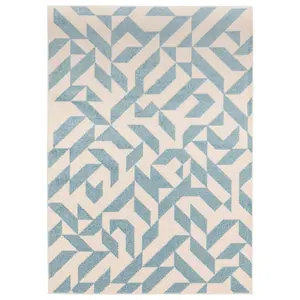 Blue Abstract Funky Modern Easy to Clean Geometric Rug For DiningRoom-200cm X 290cm