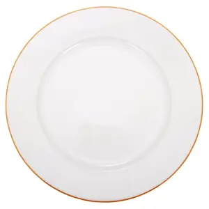 Set of 4 Durable White Ceramic Dinner Plates with Elegant Orange Rim