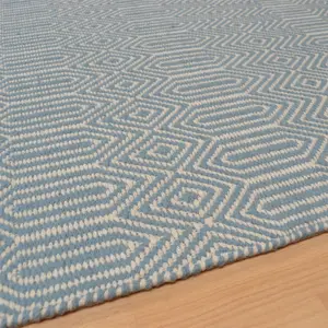 Teal Handmade Modern Wool Easy to Clean Geometric Rug For Dining Room Bedroom And Living Room-100cm X 150cm