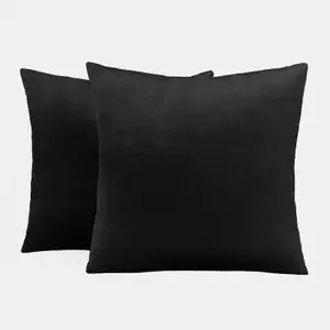 Sienna 2 x Matte Velvet Filled Cushion Covers Soft Zip, Black - 45 x 45cm