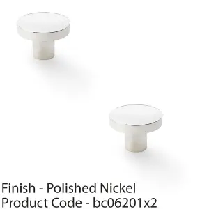 2 PACK - Slim Round Door Knob - Polished Nickel 38mm Modern Cupboard Cabinet Pull Handle