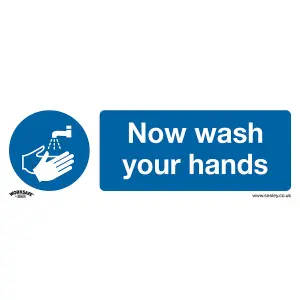 High-Quality NOW WASH YOUR HANDS Health & Safety Sign - Rigid Plastic 300 x 100mm