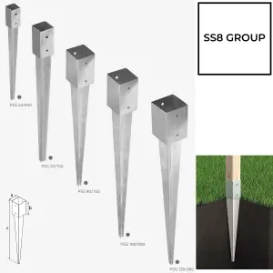 Fence Post Support 91mm x 91mm / 750mm (3.6" x 3.6")  Pack of: 1  Spike Holder Metal Drive In Stakes Rust Resistant Bracket