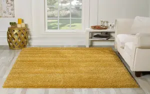 Smart Living Shaggy Soft Thick Area Rug, Living Room Carpet, Kitchen Floor, Bedroom Soft Rugs 80cm x 150cm - Gold