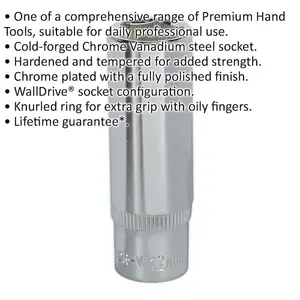 High-Quality 12mm Deep Drive Socket - 1/4" Chrome Vanadium Tool