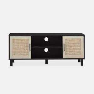 sweeek. 15cm TV stand rattan and cane effect Bianca Black 115x40x48 cm