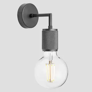 Industville Knurled Edison Wall Light, Pewter