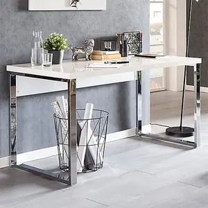 Sydney High Gloss Laptop Desk In White And Chrome Frame