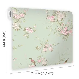 Shabby Chic by Rachel Ashwell Bird Chinoiserie Green Floral Wallpaper