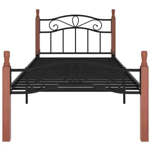 Berkfield Bed Frame Black Metal and Solid Oak Wood 90x200 cm