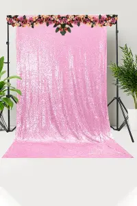 Neel Blue Shiny Fabric Sequin Backdrop Glitter Curtain, Baby Pink - 4ft x 9ft