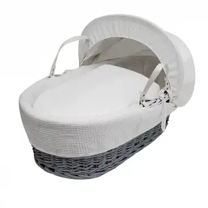 Kinder Valley White Waffle Grey Wicker Moses Basket with Rocking Stand Grey