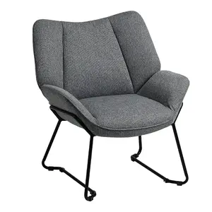 Grey Linen Upholstered Armchair Metal Base Lounge Chair Occasional Arm Chair