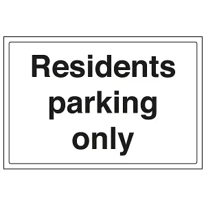 Residents Parking Only Car Park Sign - Rigid Plastic - 300x200mm (x3)