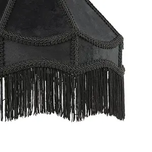 Traditional Victorian Empire Lamp Shade in Jet Black Velvet with Long Tassels