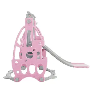 3 in 1 Pink and Grey Slide and Swing Set Play Set with Basketball Hoop W 1330 x D 1530 x H 1030 mm