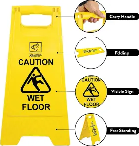 Pack of 2 Portable A Frame Wet Floor Sign with Caution Wet Floor Imprint - Bright Yellow