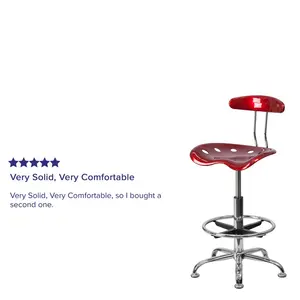 Vibrant Chrome Drafting Stool with Tractor Seat Wine Red