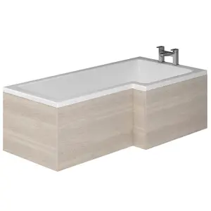 Novela Right Hand Super Strong L-Shape Shower Bath - 1700x820mm with Light Wood Panel