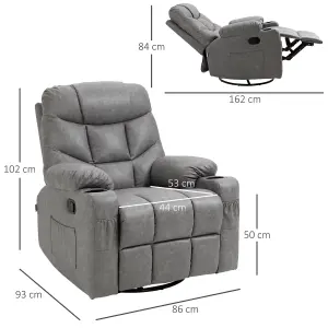 HOMCOM Manual Recliner Chair with Footrest, Cup Holder, Swivel Base, Grey