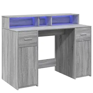 Berkfield Desk with LED Lights Grey Sonoma 120x55x91 cm Engineered Wood