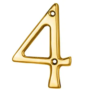 Polished Brass Door Number 4 75mm Height 4mm Depth House Numeral Plaque